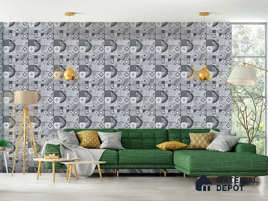 Moroccan Floor Tile TL 09463 B Hannover Gris 2 ft x 2 ft Stonelo Finish Vitrified Tile - 9 mm | 1 Random Design | Suitable For Kitchen, Accent/Feature Wall, Dining Area | Please Expect a Slight Variation of Pattern