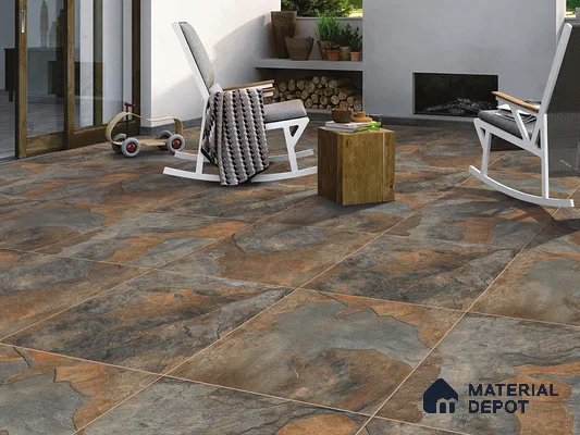 Stone Floor Tile TL 09462 B  2 ft x 2 ft Matte Finish Vitrified Tile - 9 mm | 4 Random Design  | Suitable For Bathroom, Terrace & Balcony