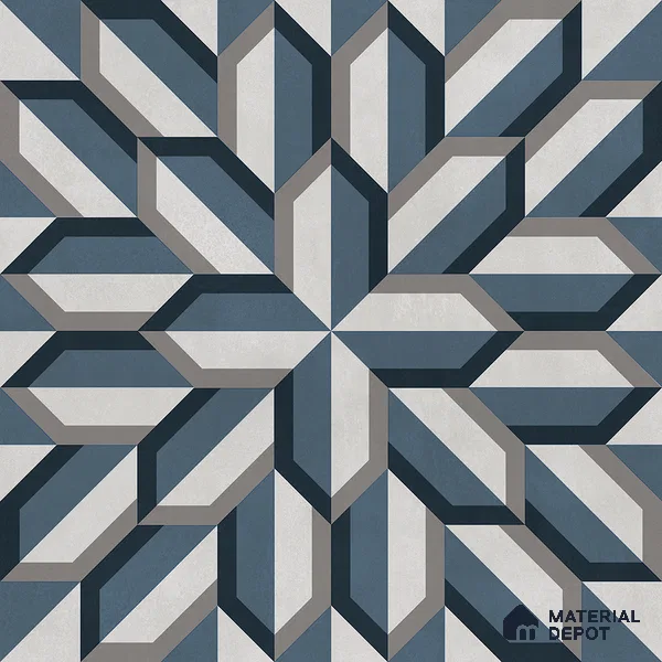 Blue Geometric Wall & Floor Tile TL 06876 2 ft x 2 ft Vitrified Carving Matte Finish - 9 mm | Suitable for Living Room, Bedroom, Bathroom | Please Expect a Slight Variation of Pattern (Sample)