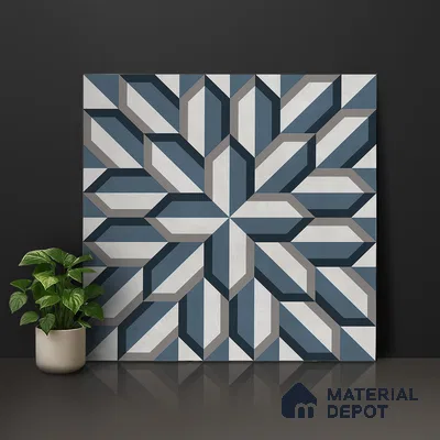 Blue Geometric Wall & Floor Tile TL 06876 2 ft x 2 ft Vitrified Carving Matte Finish - 9 mm | Suitable for Living Room, Bedroom, Bathroom | Please Expect a Slight Variation of Pattern (Sample)