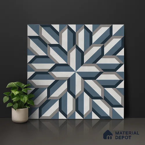 Blue Moroccan Wall & Floor Tile TL 06876 2 ft x 2 ft Vitrified Carving Matte Finish - 9 mm | Suitable For Kitchen, Bathroom, Balcony | Please Expect a Slight Variation of Pattern