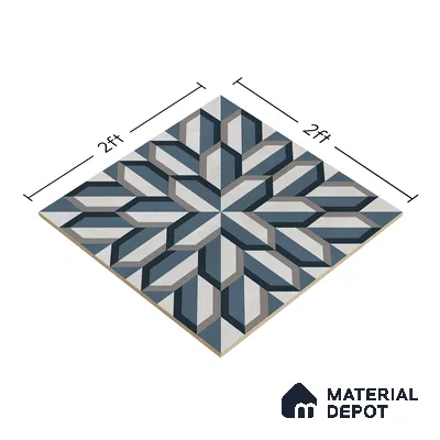 Blue Geometric Wall & Floor Tile TL 06876 2 ft x 2 ft Vitrified Carving Matte Finish - 9 mm | Suitable for Living Room, Bedroom, Bathroom | Please Expect a Slight Variation of Pattern (Sample)