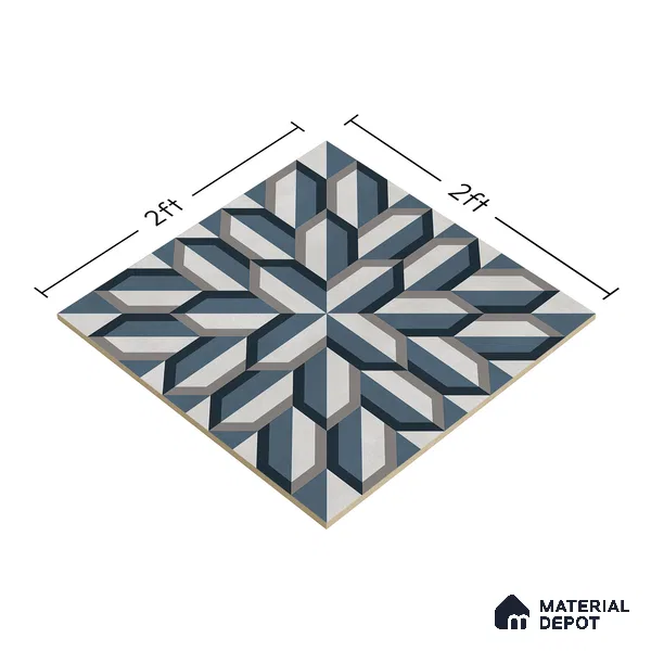 Blue Geometric Wall & Floor Tile TL 06876 2 ft x 2 ft Vitrified Carving Matte Finish - 9 mm | Suitable for Living Room, Bedroom, Bathroom | Please Expect a Slight Variation of Pattern (Sample)