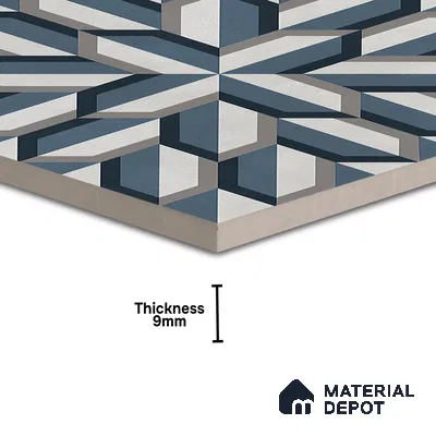 Blue Geometric Wall & Floor Tile TL 06876 2 ft x 2 ft Vitrified Carving Matte Finish - 9 mm | Suitable for Living Room, Bedroom, Bathroom | Please Expect a Slight Variation of Pattern (Sample)
