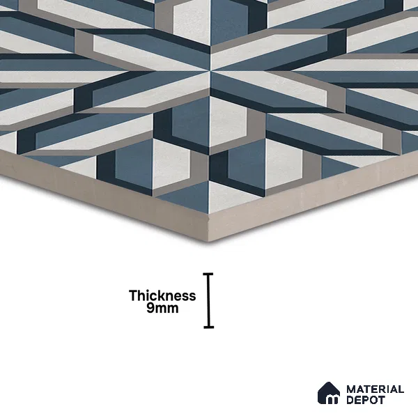 Blue Geometric Wall & Floor Tile TL 06876 2 ft x 2 ft Vitrified Carving Matte Finish - 9 mm | Suitable for Living Room, Bedroom, Bathroom | Please Expect a Slight Variation of Pattern (Sample)