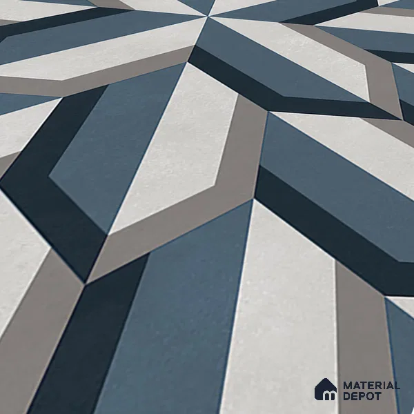 Blue Geometric Wall & Floor Tile TL 06876 2 ft x 2 ft Vitrified Carving Matte Finish - 9 mm | Suitable for Living Room, Bedroom, Bathroom | Please Expect a Slight Variation of Pattern (Sample)