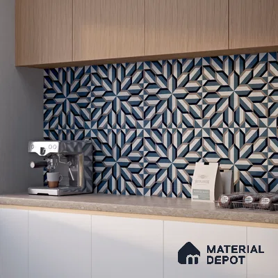Blue Geometric Wall & Floor Tile TL 06876 2 ft x 2 ft Vitrified Carving Matte Finish - 9 mm | Suitable for Living Room, Bedroom, Bathroom | Please Expect a Slight Variation of Pattern (Sample)