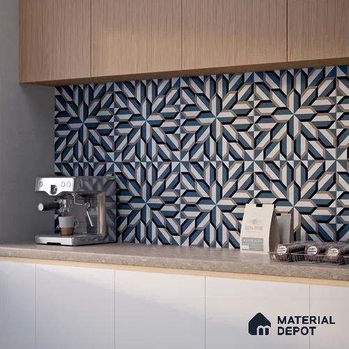 Blue Moroccan Wall & Floor Tile TL 06876 2 ft x 2 ft Vitrified Carving Matte Finish - 9 mm | Suitable For Kitchen, Bathroom, Balcony | Please Expect a Slight Variation of Pattern