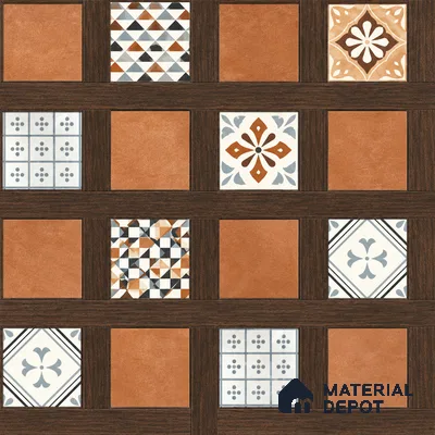 Moroccan Wall & Floor Tile TL 13414 Terracotta Grid 2 ft x 2 ft Matte Finish Vitrified Tile - 9 mm | Suitable For Kitchen, Bathroom, Balcony