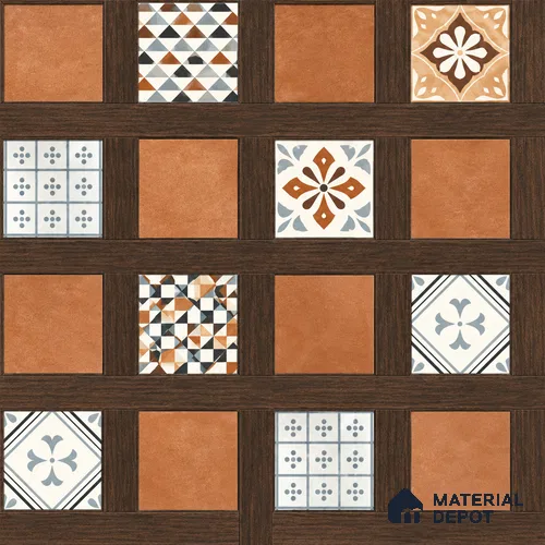 Moroccan Wall & Floor Tile TL 13414 Terracotta Grid 2 ft x 2 ft Matte Finish Vitrified Tile - 9 mm | Suitable For Kitchen, Bathroom, Balcony