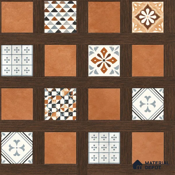 Moroccan Wall & Floor Tile TL 13414 Terracotta Grid 2 ft x 2 ft Matte Finish Vitrified Tile - 9 mm | Suitable For Kitchen, Bathroom, Balcony