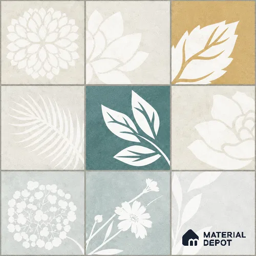 Moroccan Wall & Floor Tile TL 13403 Botanical Patchwork 2 ft x 2 ft Matte Finish Vitrified Tile - 9 mm | Suitable For Kitchen, Bathroom, Balcony