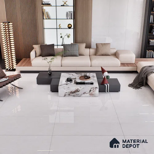 White Marble Floor & Wall Tile TL 07069 Gravier 2 ft x 4 ft Vitrified Glossy Finish - 9 mm | 6 Random Design | Suitable for Living Room, Bedroom, Bathroom
