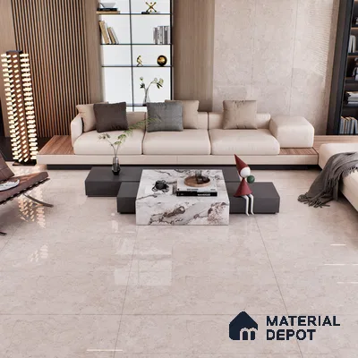 Beige Marble Floor & Wall Tile TL 07033 Gravier  2 ft x 4 ft Vitrified Glossy Finish - 9 mm | 6 Random Design | Suitable for Living Room, Bedroom, Bathroom