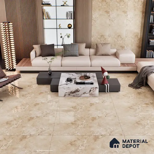 Brown Marble Floor & Wall Tile TL 07058 Gravier  2 ft x 4 ft Vitrified Glossy Finish - 9 mm | 5 Random Design | Suitable for Living Room, Bedroom, Bathroom