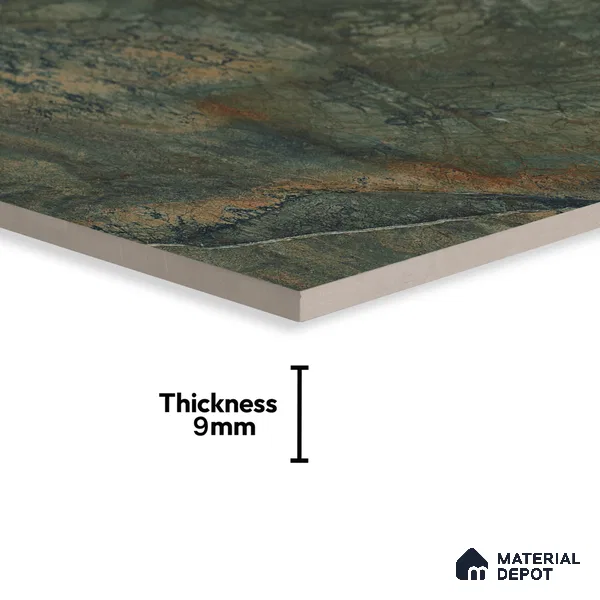 Green Marble Floor & Wall Tile TL 07054 Gravier  2 ft x 4 ft Vitrified High Gloss Finish - 9 mm | 6 Random Design | Suitable for Living Room, Bedroom, Bathroom (Sample)
