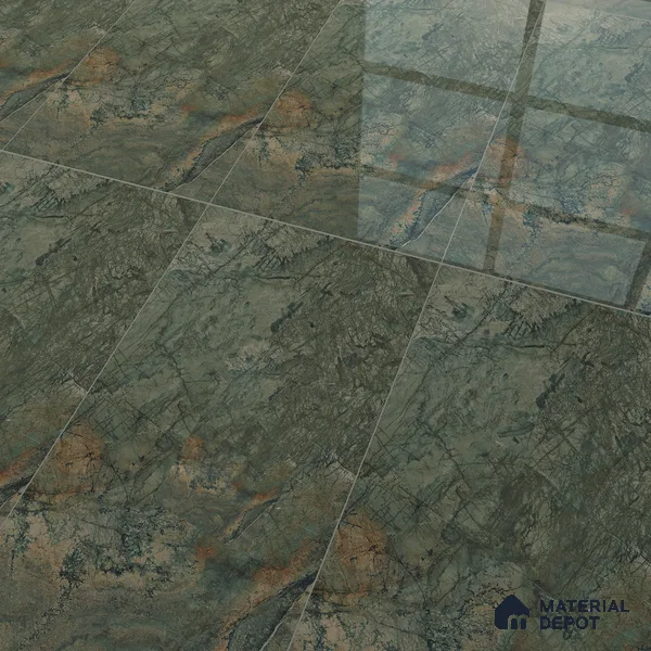 Green Marble Floor & Wall Tile TL 07054 Gravier  2 ft x 4 ft Vitrified High Gloss Finish - 9 mm | 6 Random Design | Suitable for Living Room, Bedroom, Bathroom (Sample)