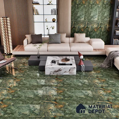 Green Marble Floor & Wall Tile TL 07054 Gravier  2 ft x 4 ft Vitrified High Gloss Finish - 9 mm | 6 Random Design | Suitable for Living Room, Bedroom, Bathroom (Sample)