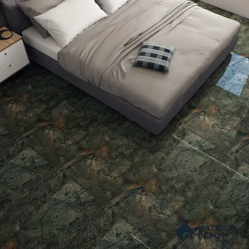 Green Marble Floor & Wall Tile TL 07054 Gravier 2 ft x 4 ft Vitrified High Gloss Finish - 9 mm | 6 Random Design | Suitable for Living Room, Bedroom, Bathroom
