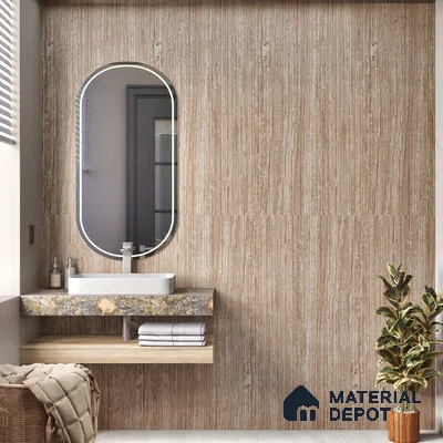 Brown Rustic Wall Tile TL 06968 2 ft x 4 ft Vitrified Carving Matte Finish - 9 mm | 6 Random Design | Suitable for Living Room, Bedroom, Bathroom (Sample)