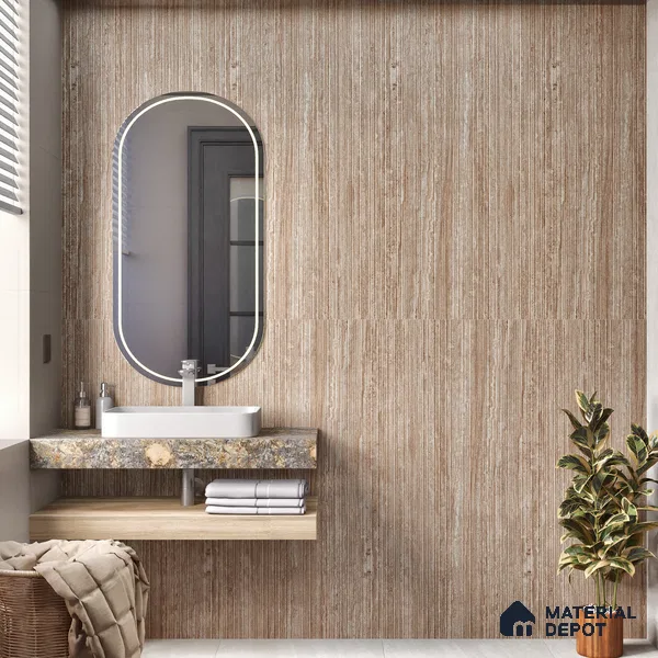 Brown Rustic Wall Tile TL 06968 2 ft x 4 ft Vitrified Carving Matte Finish - 9 mm | 6 Random Design | Suitable for Living Room, Bedroom, Bathroom (Sample)