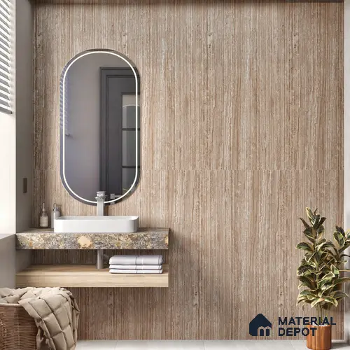 Brown Rustic Wall Tile TL 06968 2 ft x 4 ft Vitrified Carving Matte Finish - 9 mm | 6 Random Design | Suitable for Living Room, Bedroom, Bathroom