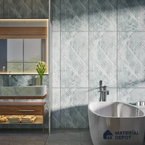Blue Marble Floor & Wall Tile TL 06874 Prestige 2 ft x 4 ft Vitrified Carving Matte Finish - 9 mm | 6 Random Design | Suitable for Living Room, Bedroom, Bathroom