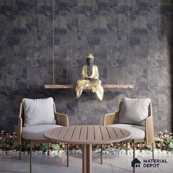 Black Stone Floor & Wall Tile TL 06936 Prestige Evardo Nero 2 ft x 4 ft Vitrified Carving Matte Finish - 9 mm | 4 Random Design | Suitable for Living Room, Bedroom, Bathroom (Sample)