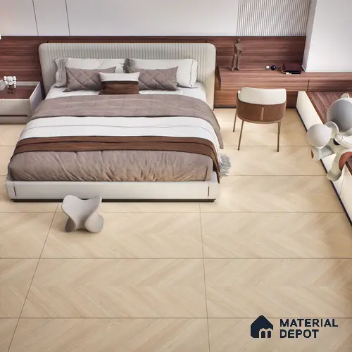 Beige Wood Floor Tile TL 06987 2 ft x 4 ft Vitrified Carving Matte Finish - 9 mm | Suitable for Living Room, Bedroom, Bathroom