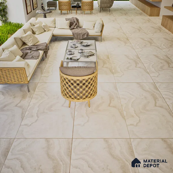 Beige Marble Floor & Wall Tile TL 06912 Prestige Belfino Silver Mine 2 ft x 4 ft Vitrified Carving Matte Finish - 9 mm | 8 Random Design | Suitable for Living Room, Bedroom, Bathroom