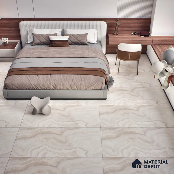 Beige Marble Floor & Wall Tile TL 06912 Prestige Belfino Silver Mine 2 ft x 4 ft Vitrified Carving Matte Finish - 9 mm | 8 Random Design | Suitable for Living Room, Bedroom, Bathroom