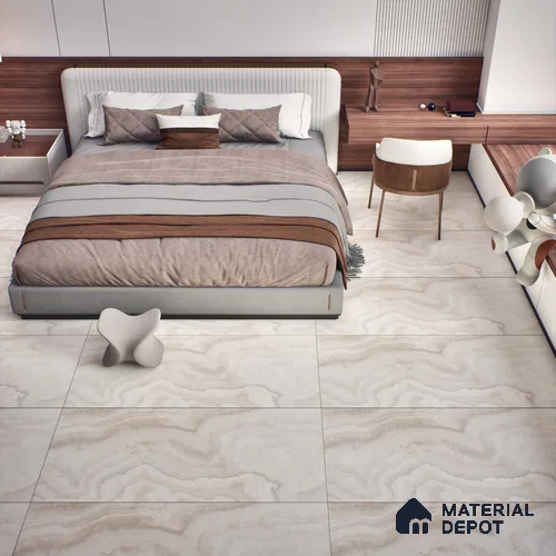 Beige Marble Floor & Wall Tile TL 06912 Prestige Belfino Silver Mine 2 ft x 4 ft Vitrified Carving Matte Finish - 9 mm | 8 Random Design | Suitable for Living Room, Bedroom, Bathroom