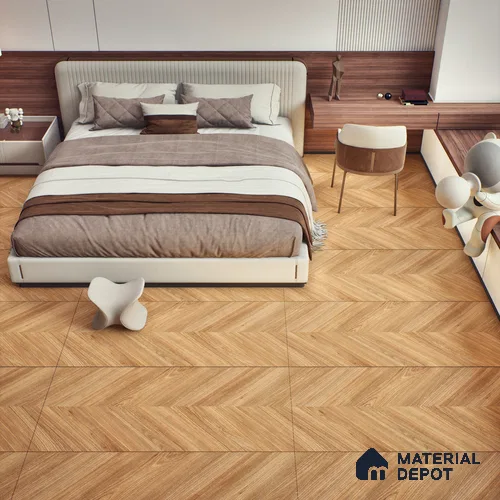 Brown Wood Floor Tile TL 06977   2 ft x 4 ft Vitrified Carving Matte Finish - 9 mm | Suitable for Living Room, Bedroom, Bathroom