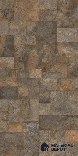 Brown Stone Floor & Wall Tile TL 06951 Prestige Evardo Brown 2 ft x 4 ft Vitrified Carving Matte Finish - 9 mm | 4 Random Design | Suitable for Living Room, Bedroom, Bathroom