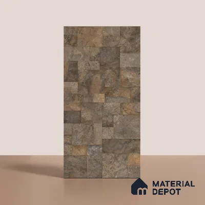 Brown Stone Floor & Wall Tile TL 06951 Prestige Evardo Brown 2 ft x 4 ft Vitrified Carving Matte Finish - 9 mm | 4 Random Design | Suitable for Living Room, Bedroom, Bathroom