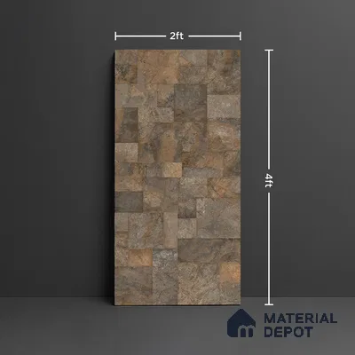 Brown Stone Floor & Wall Tile TL 06951 Prestige Evardo Brown 2 ft x 4 ft Vitrified Carving Matte Finish - 9 mm | 4 Random Design | Suitable for Living Room, Bedroom, Bathroom