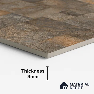 Brown Stone Floor & Wall Tile TL 06951 Prestige Evardo Brown 2 ft x 4 ft Vitrified Carving Matte Finish - 9 mm | 4 Random Design | Suitable for Living Room, Bedroom, Bathroom
