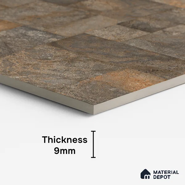 Brown Stone Floor & Wall Tile TL 06951 Prestige Evardo Brown 2 ft x 4 ft Vitrified Carving Matte Finish - 9 mm | 4 Random Design | Suitable for Living Room, Bedroom, Bathroom
