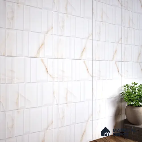 White Marble Highlighter Wall Tile TL 06884 Prestige 2 ft x 4 ft Vitrified Carving Matte Finish - 9 mm | 6 Random Design | Suitable for Bathroom & Kitchen Backsplash