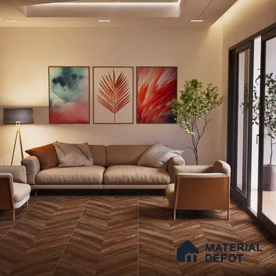 Brown Wood Floor Tile TL 06966   2 ft x 4 ft Vitrified Carving Matte Finish - 9 mm | Suitable for Living Room, Bedroom, Bathroom