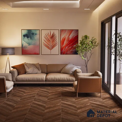 Brown Wood Floor Tile TL 06966   2 ft x 4 ft Vitrified Carving Matte Finish - 9 mm | Suitable for Living Room, Bedroom, Bathroom
