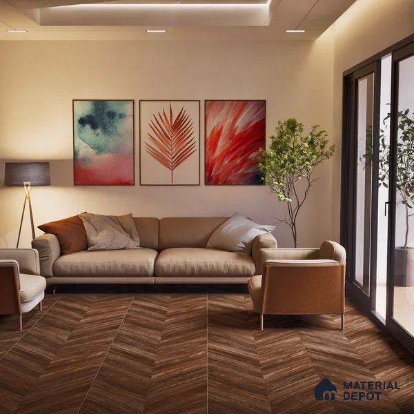Brown Wood Floor Tile TL 06966   2 ft x 4 ft Vitrified Carving Matte Finish - 9 mm | Suitable for Living Room, Bedroom, Bathroom