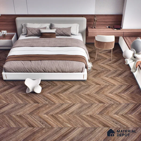 Brown Wood Floor Tile TL 06966   2 ft x 4 ft Vitrified Carving Matte Finish - 9 mm | Suitable for Living Room, Bedroom, Bathroom