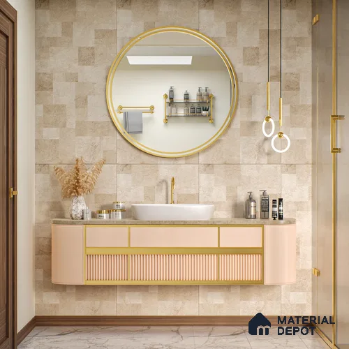 Beige Stacked Stone Floor & Wall Tile TL 06916 Prestige Evardo Crema 2 ft x 4 ft Vitrified Carving Matte Finish - 9 mm | 4 Random Design | Suitable for Living Room, Bedroom, Bathroom