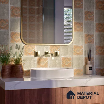 Stone Floor Tile TL 10102 C Modulo Grey 10 x 10 inch Matte Finish Vitrified Anti Skid Tile - 12 mm | Suitable For Balcony, Patio, Bathroom