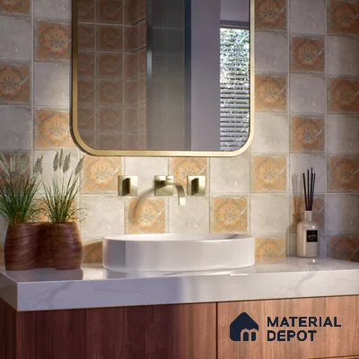 Stone Floor Tile TL 10102 D Modulo Grey Decor 10 x 10 inch Matte Finish Vitrified Anti Skid Tile - 12 mm | 8 Random Design | Suitable For Balcony, Patio, Bathroom