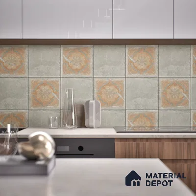 Stone Floor Tile TL 10102 D Modulo Grey Decor 10 x 10 inch Matte Finish Vitrified Anti Skid Tile - 12 mm | 8 Random Design | Suitable For Balcony, Patio, Bathroom