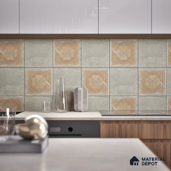 Stone Floor Tile TL 10102 D Modulo Grey Decor 10 x 10 inch Matte Finish Vitrified Anti Skid Tile - 12 mm | 8 Random Design | Suitable For Balcony, Patio, Bathroom