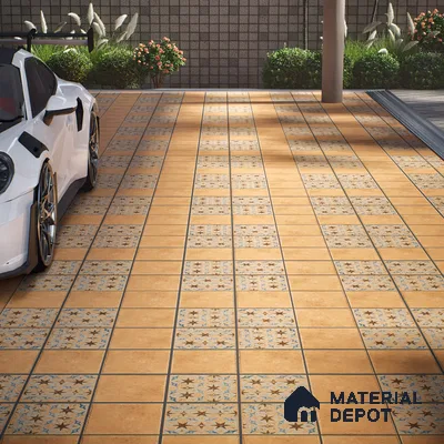 Stone Floor Tile TL 10108 C Modulo Gold 10 x 10 inch Matte Finish Vitrified Anti Skid Tile - 12 mm | Suitable For Balcony, Patio, Bathroom