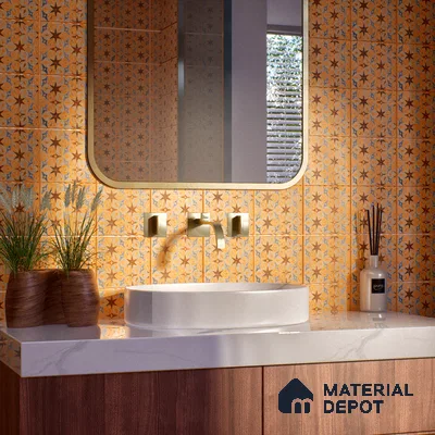 Subway Floor Tile TL 10108 D Modulo Gold Decor 10 x 10 inch Matte Finish Vitrified Anti Skid Tile - 12 mm | 8 Random Design | Suitable For Balcony, Patio, Bathroom